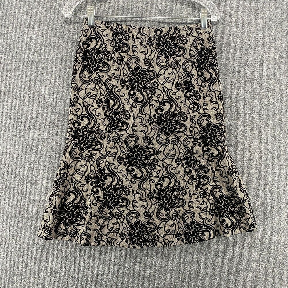Ann Taylor Loft Skirt Petite 2P Black Velvet Wool Blend Fit Flare Fairy Grunge